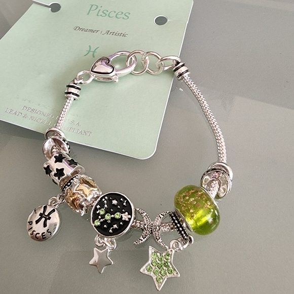 NEW Pisces Zodiac Sign Snake Chain Charm Beads Bracelet - Picture 4 of 7